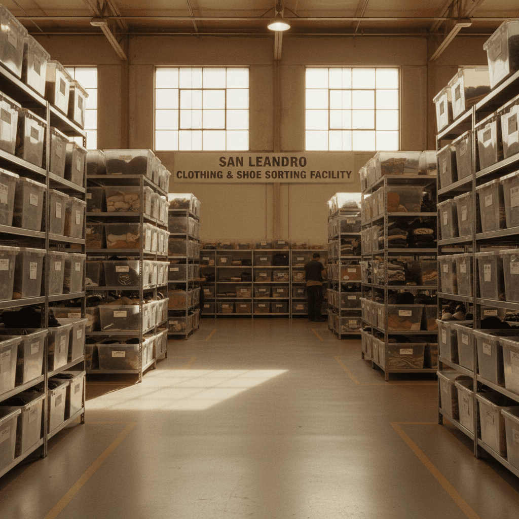 Organized clothing and shoe inventory in warehouse