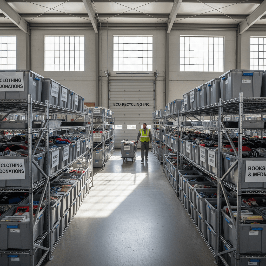 Organized donation bins at San Leandro facility