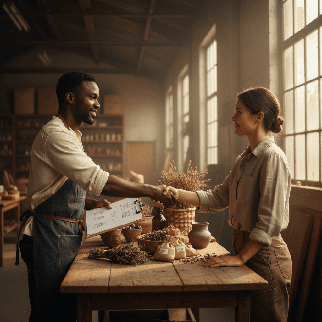 Business partnership handshake at Eco Recycling Inc.