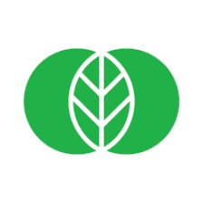 Two overlapping green circles forming a white leaf shape with veins in the center.